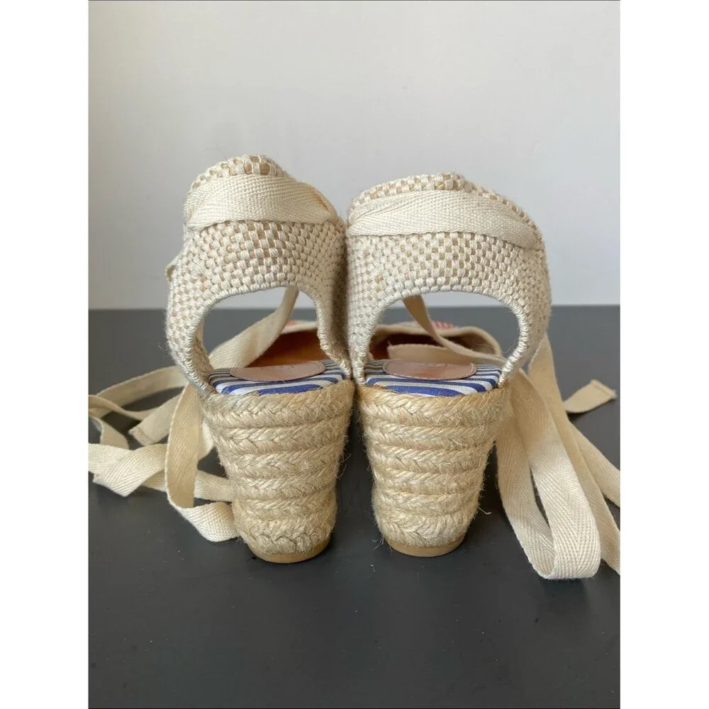Coach Patchwork Espadrille Wedges Multicolor Sz 7R Logo Floral Coastal Preppy